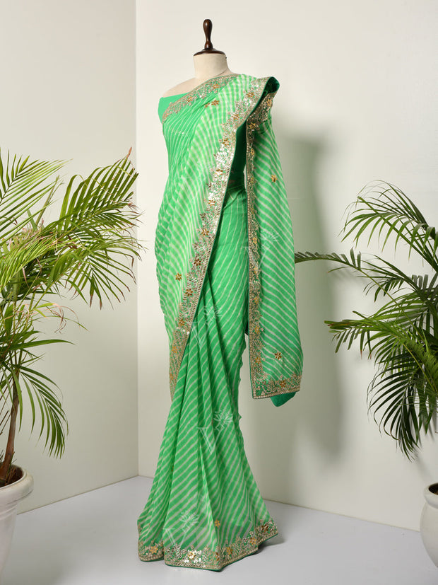 Green Georgette Leheriya  Gotta Patti Saree