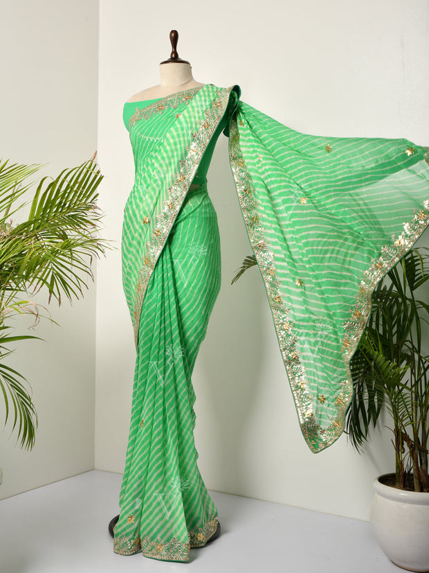 Green Georgette Leheriya  Gotta Patti Saree