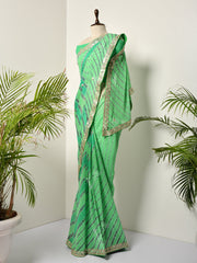 Green Georgette Leheriya  Gotta Patti Saree