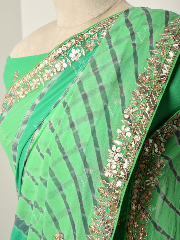 Green Georgette Leheriya  Gotta Patti Saree