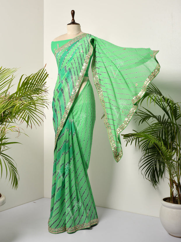 Green Georgette Leheriya  Gotta Patti Saree