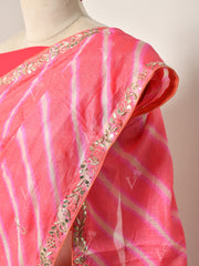 Peach Tussar Silk Leheriya  Gotta Patti Saree