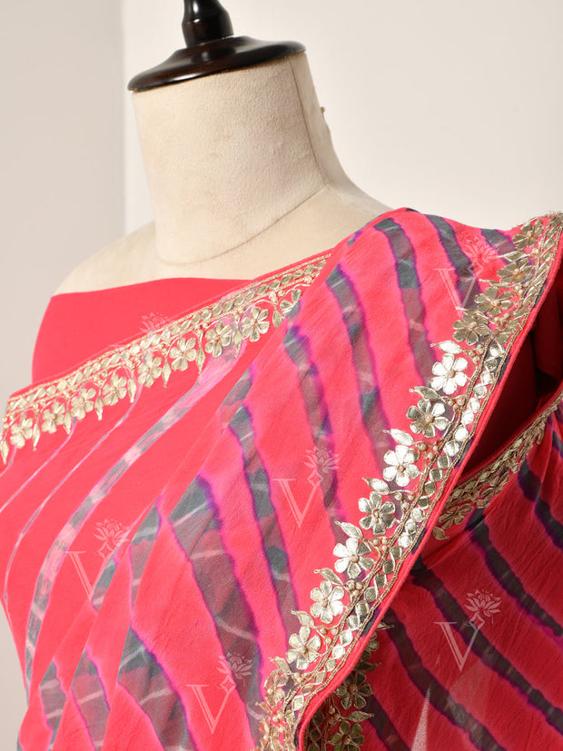 Pink Georgette Leheriya  Gotta Patti Saree