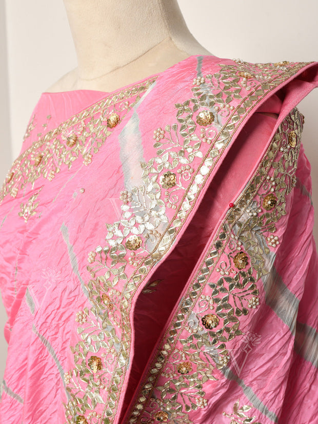 Pink Silk Leheriya  Gotta Patti Saree