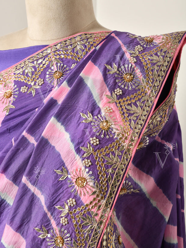 Purple Silk Leheriya  Gotta Patti Saree