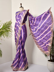 Purple Silk Leheriya  Gotta Patti Saree