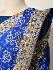 Blue Georgette Bandhani Gotta Patti Saree