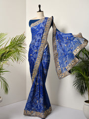 Blue Georgette Bandhani Gotta Patti Saree