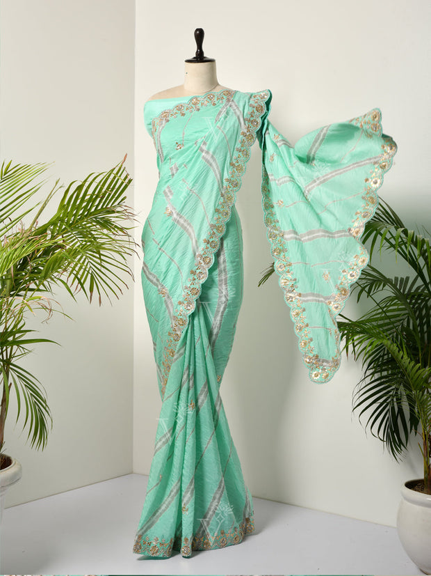 Green Silk Leheriya  Gotta Patti Saree