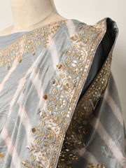 Grey And Peach Silk Leheriya  Gotta Patti Saree