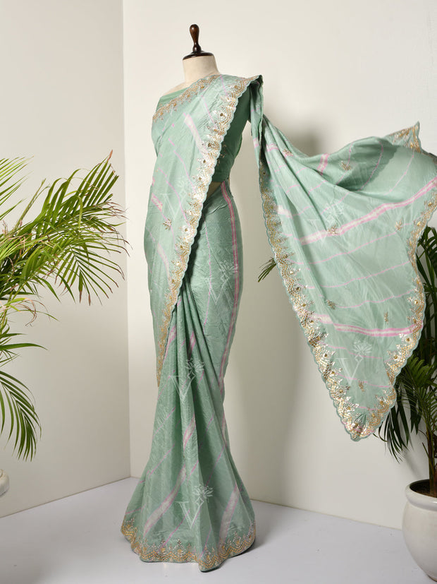 Green Silk Leheriya  Gotta Patti Saree