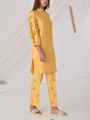 Yellow Cotton Silk Co-ord Set