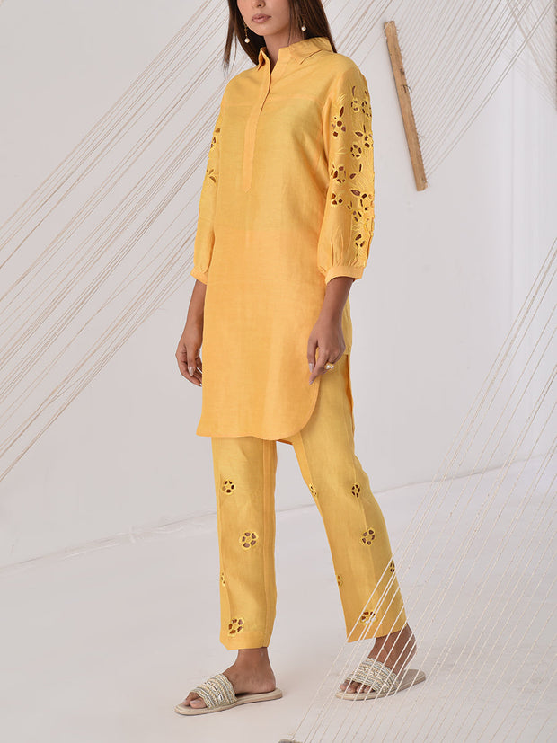 Yellow Cotton Silk Co-ord Set