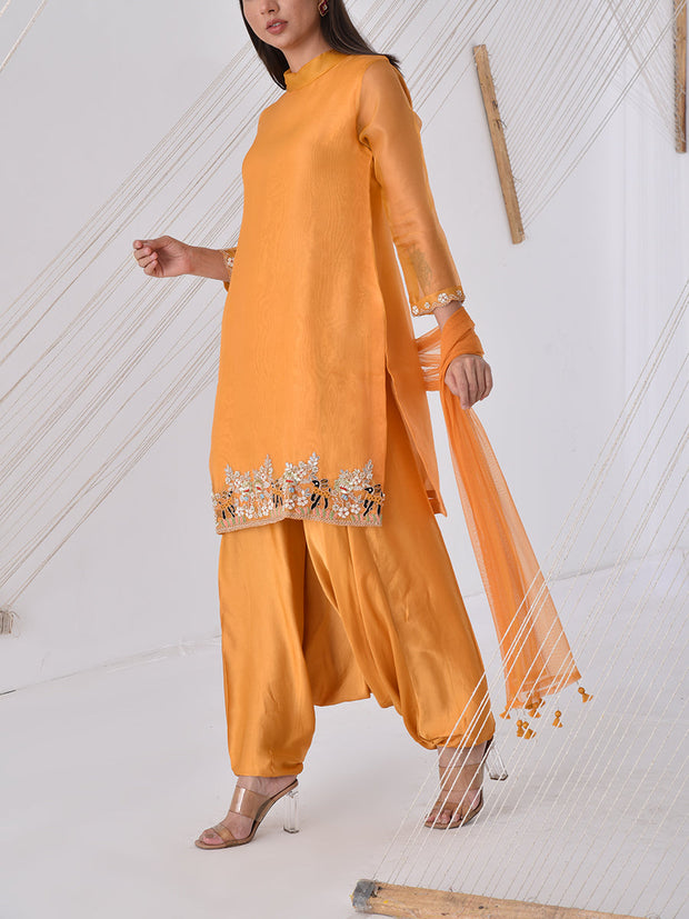 Ocher Yellow Organza Salwar Suit