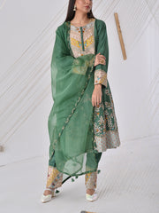 Green Chanderi Embroidered Suit Set