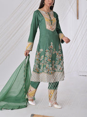 Green Chanderi Embroidered Suit Set