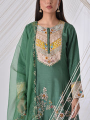 Green Chanderi Embroidered Suit Set