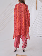 Carrot Red Vasansi Silk Cape Set