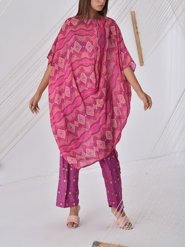 PInk Vasansi Silk Cape Set