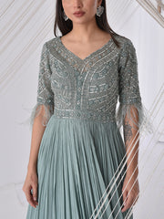 Teal Blue Embroidered Georgette Gown