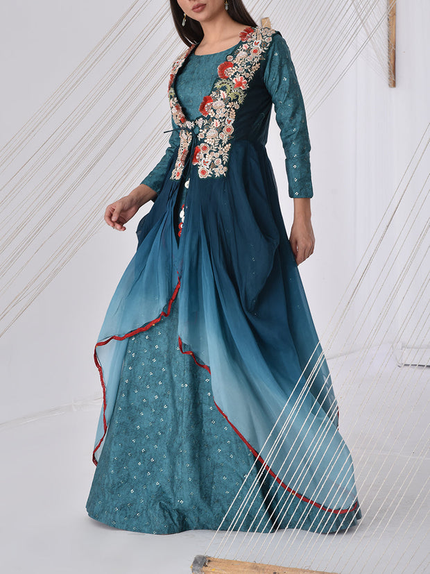 Blue Embroidered Gown