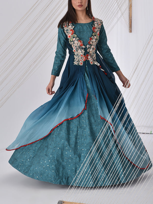 Blue Embroidered Gown