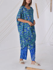 Blue Printed Vasansi Silk Cape Set