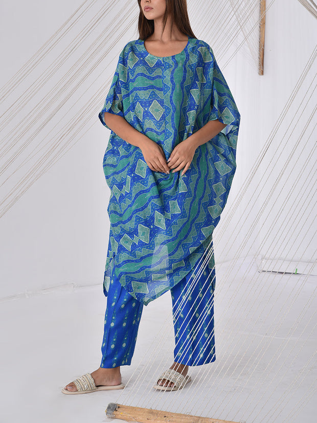 Blue Printed Vasansi Silk Cape Set