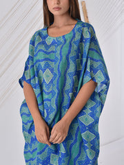 Blue Printed Vasansi Silk Cape Set