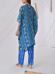 Blue Printed Vasansi Silk Cape Set