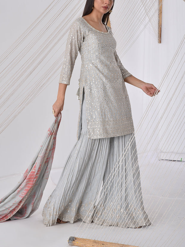 Grey Georgette Sharara Set