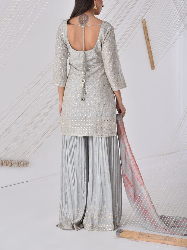 Grey Georgette Sharara Set