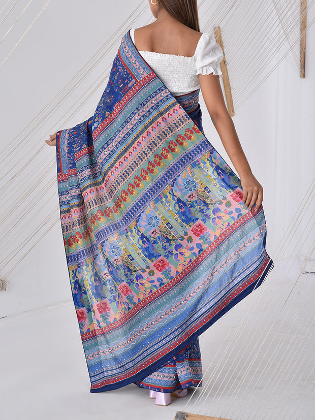 Blue Silk Printed Saree