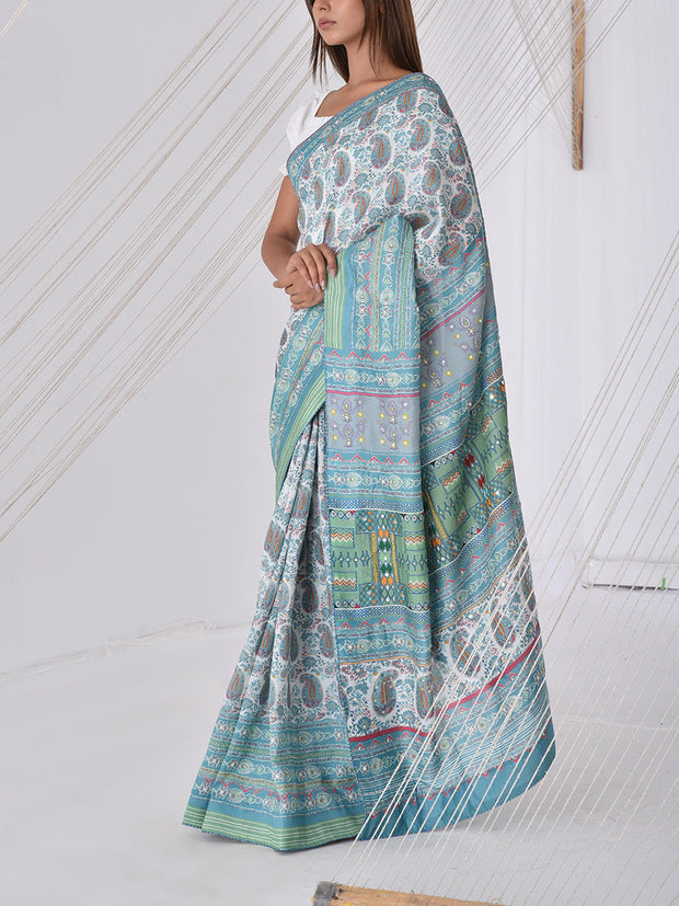 Light Blue Vasansi Silk Printed Saree