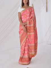 Peach Vasansi Silk Printed Saree