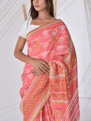 Peach Vasansi Silk Printed Saree