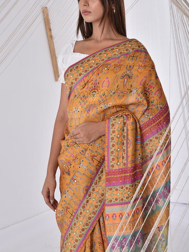 Yellow Vasansi Silk Printed Saree