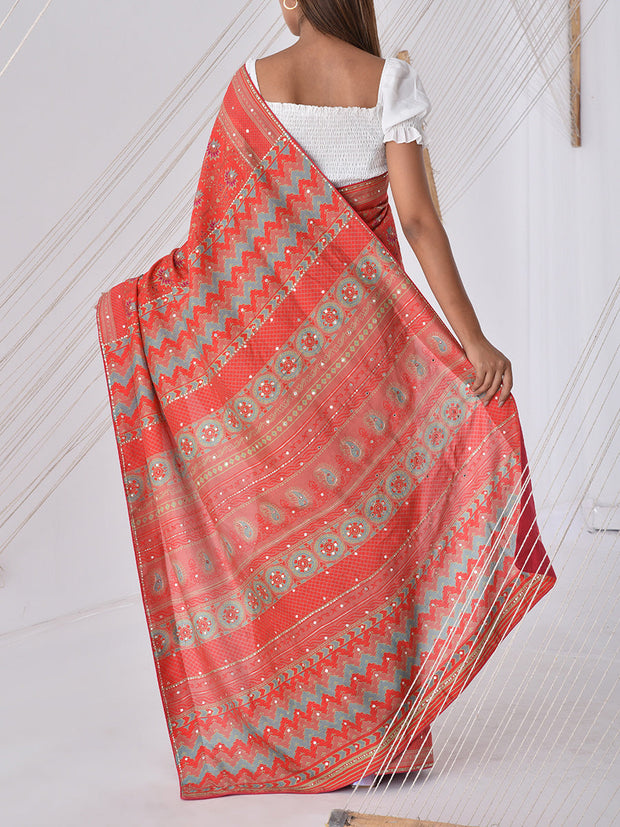 Orange Vasansi Silk Printed Saree