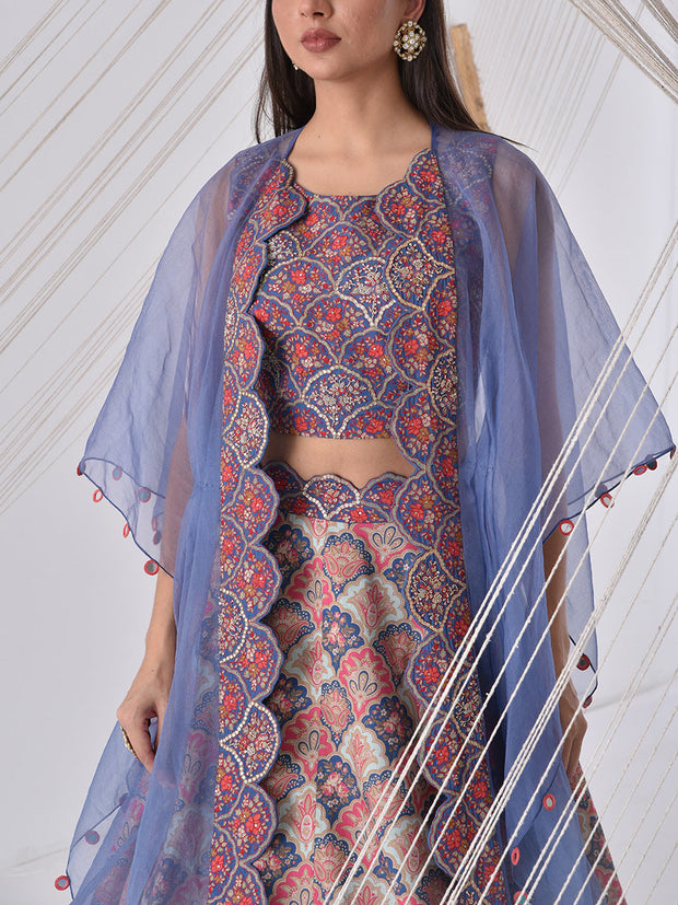 Blue Printed Cape Set