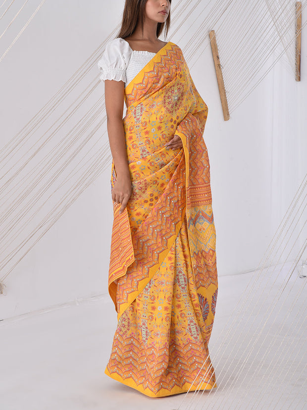 Yellow Vasansi Silk Printed Saree