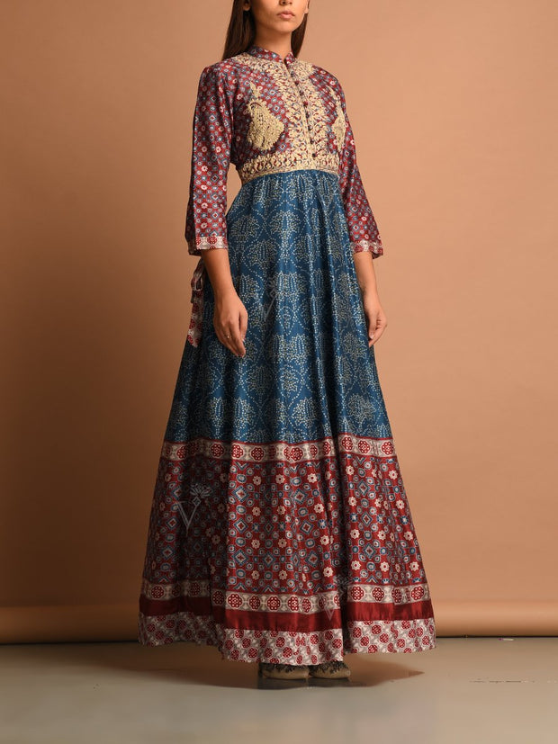 Blue Bandhani Anarkali Gown