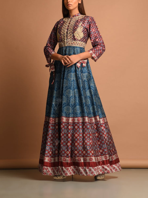 Blue Bandhani Anarkali Gown