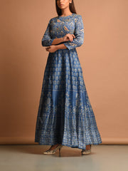 Blue Chanderi Handcrafted Anarkali Gown