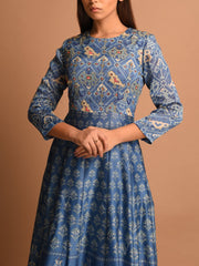 Blue Chanderi Handcrafted Anarkali Gown