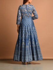 Blue Chanderi Handcrafted Anarkali Gown