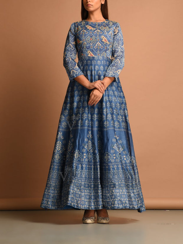 Anarkali, Anarkalis, Gown, Gowns, Printed, Traditional, Traditional wear, Traditional outfit, Anarkali suit, Vasansi silk, Silk gown, Festive wear, MTO, DD28, VKI