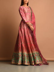 Rose Pink Silk Printed Anarkali Gown