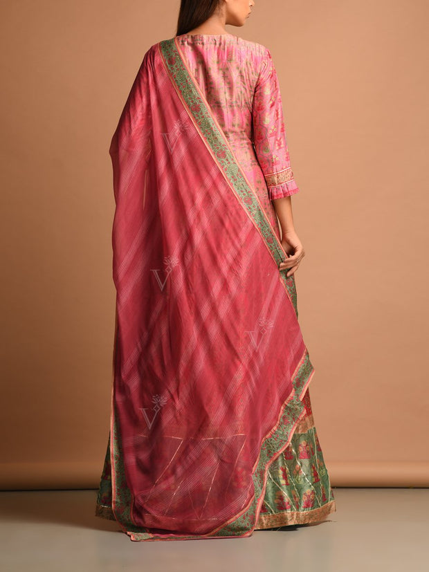 Rose Pink Silk Printed Anarkali Gown