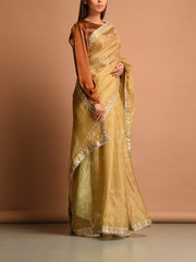 Beige Kota Silk Gota Patti Saree