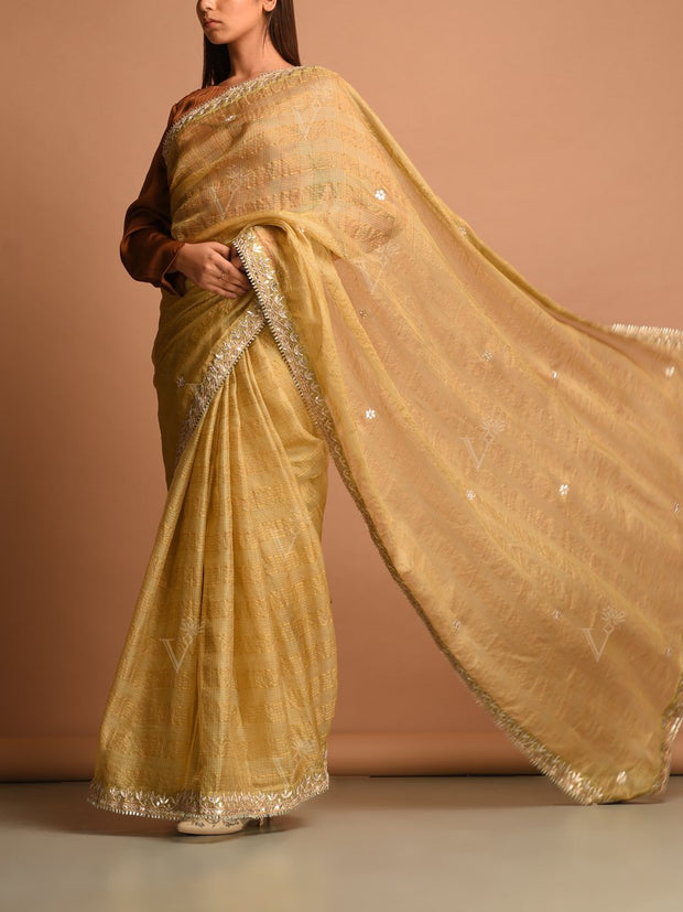 Beige Kota Silk Gota Patti Saree